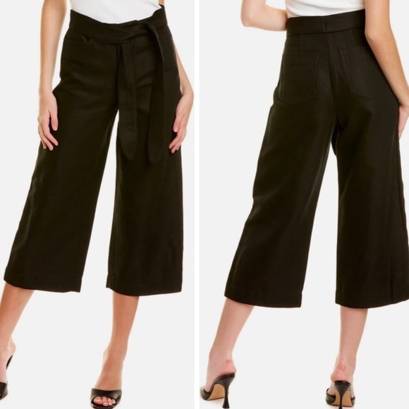 VINCE NWT Black Wide Leg Tie Front Cropped Pants - Size 10 - Picture 1 of 11